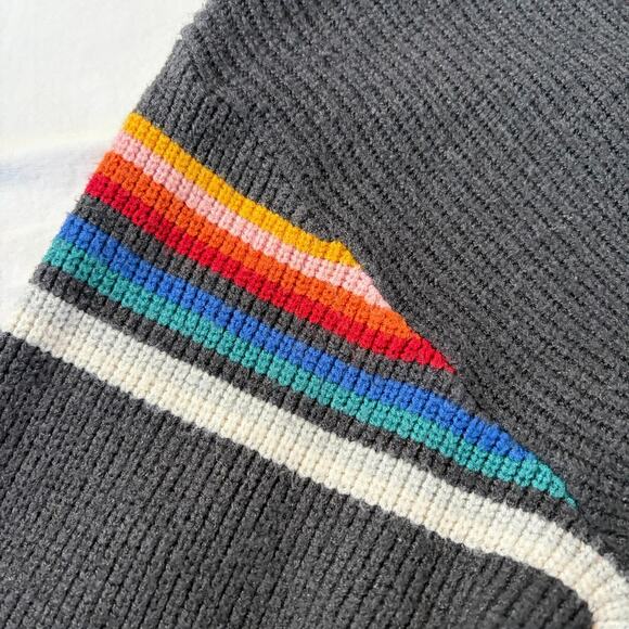 Pull & Bear women’s grey crew neck sweater. Rainbow stripe sleeves. Size M. - Picture 5 of 5